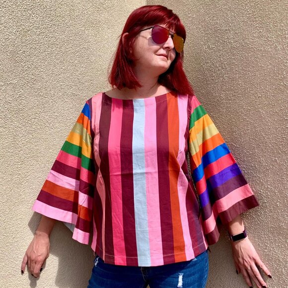 NWT Anthropologie Striped Rainbow Bell Sleeve Top - Picture 2 of 11